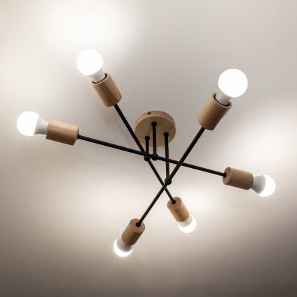 Lámpara de techo de superficie CAMBRIDGE 6xE27/15W/230V, acabado en pino