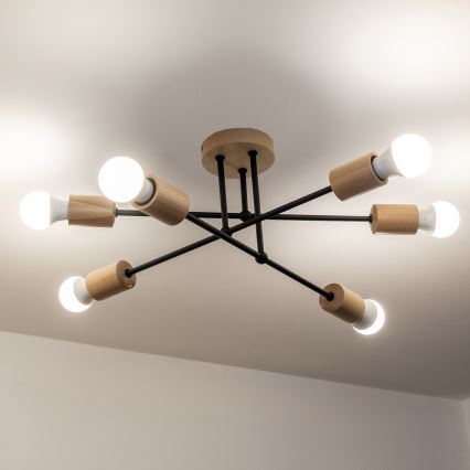 Lámpara de techo de superficie CAMBRIDGE 6xE27/15W/230V, acabado en pino