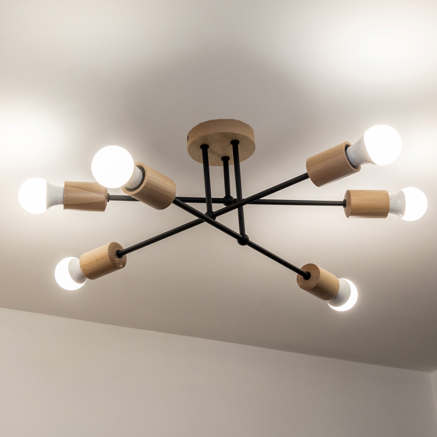 Lámpara de techo de superficie CAMBRIDGE 6xE27/15W/230V, acabado en pino