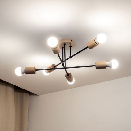 Lámpara de techo de superficie CAMBRIDGE 6xE27/15W/230V, acabado en pino