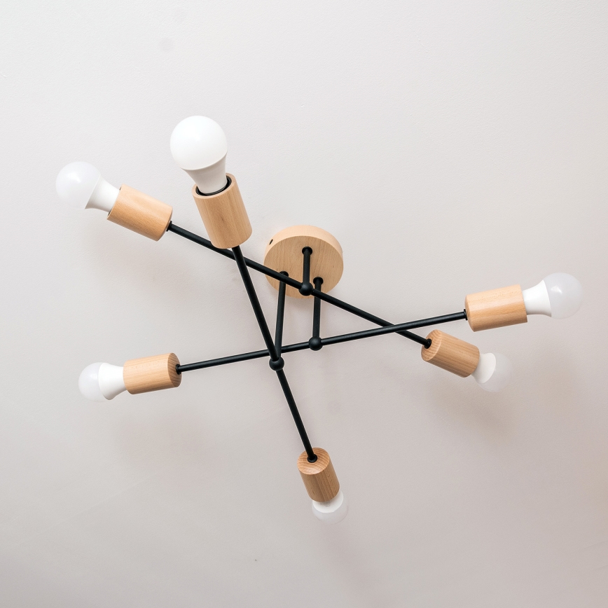 Lámpara de techo de superficie CAMBRIDGE 6xE27/15W/230V, acabado en pino