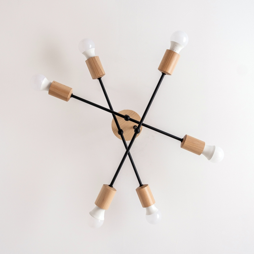 Lámpara de techo de superficie CAMBRIDGE 6xE27/15W/230V, acabado en pino