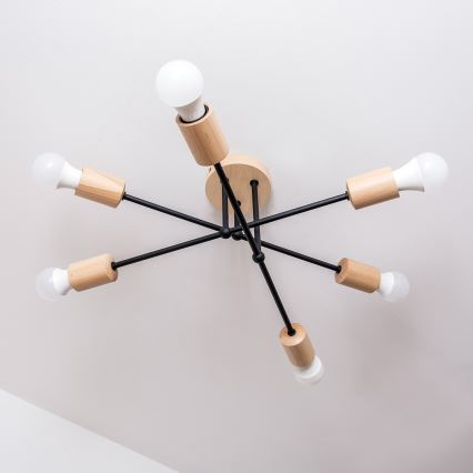 Lámpara de techo de superficie CAMBRIDGE 6xE27/15W/230V, acabado en pino