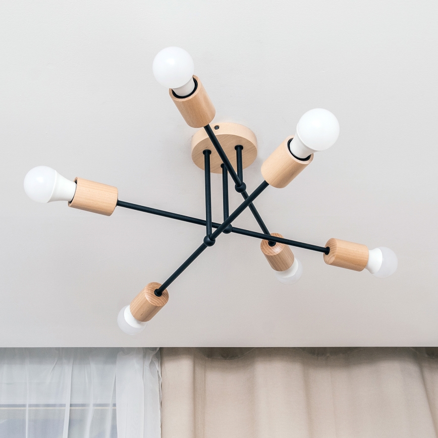 Lámpara de techo de superficie CAMBRIDGE 6xE27/15W/230V, acabado en pino