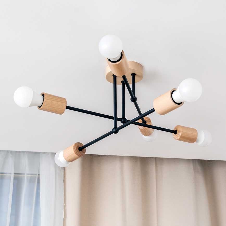 Lámpara de techo de superficie CAMBRIDGE 6xE27/15W/230V, acabado en pino