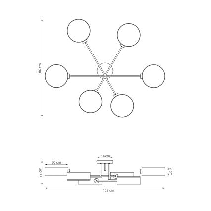 Lámpara de techo de superficie MAGA 6xE14/10W/230V, marrón