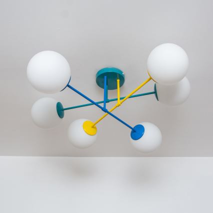 Lámpara de techo de superficie MOON 6xE27/15W/230V turquesa/amarillo/azul
