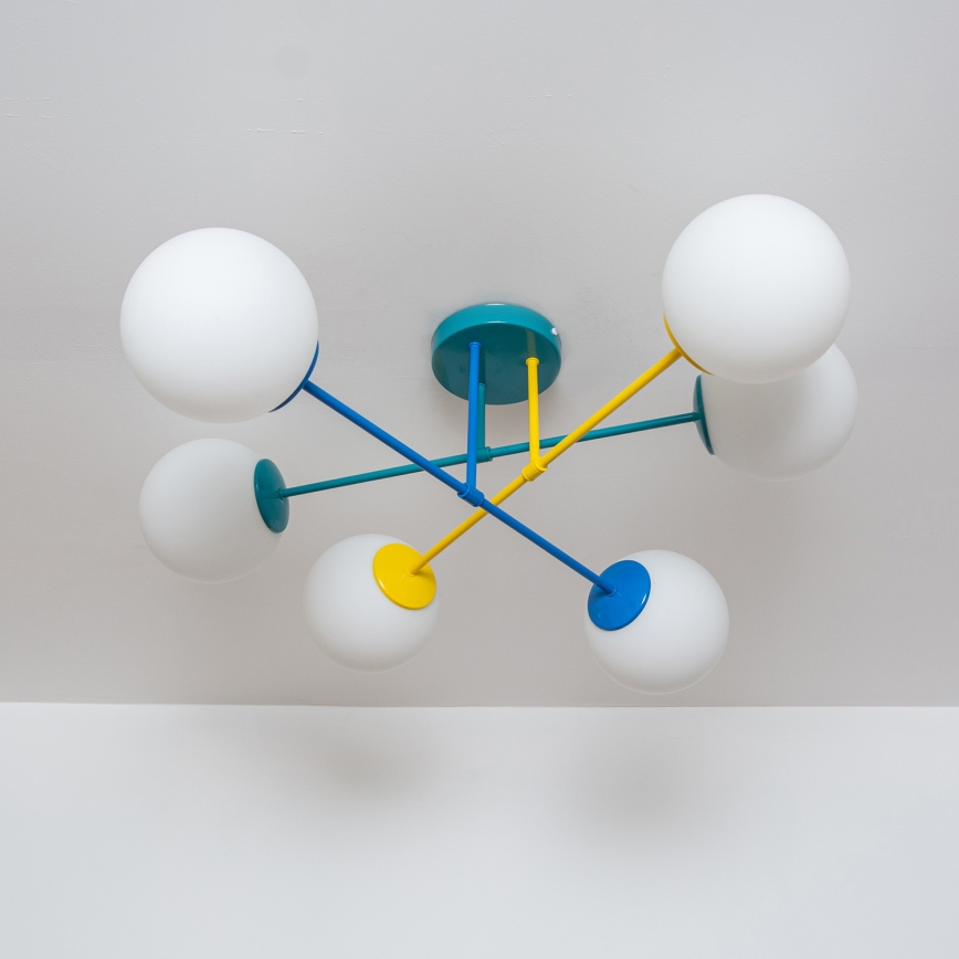 Lámpara de techo de superficie MOON 6xE27/15W/230V turquesa/amarillo/azul