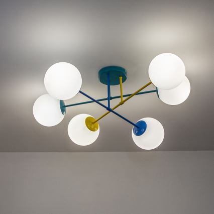 Lámpara de techo de superficie MOON 6xE27/15W/230V turquesa/amarillo/azul