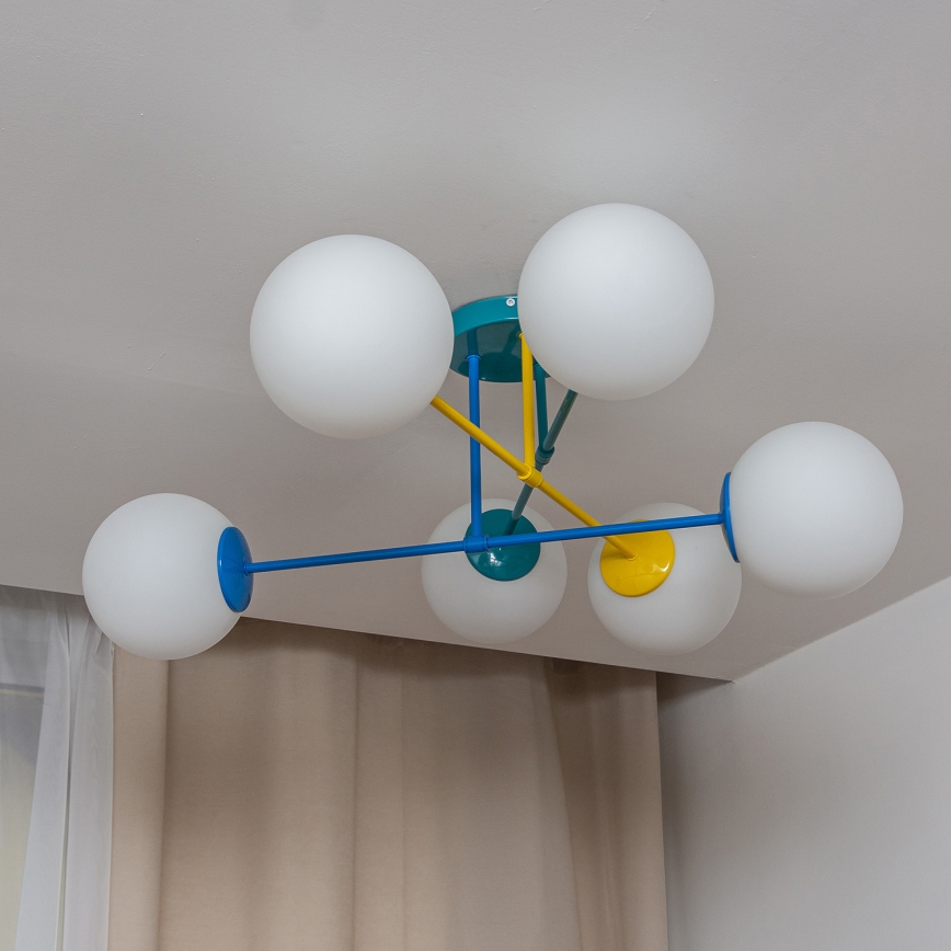 Lámpara de techo de superficie MOON 6xE27/15W/230V turquesa/amarillo/azul