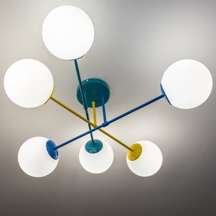 Lámpara de techo de superficie MOON 6xE27/15W/230V turquesa/amarillo/azul