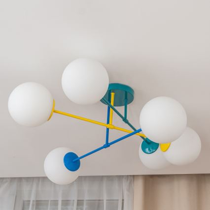 Lámpara de techo de superficie MOON 6xE27/15W/230V turquesa/amarillo/azul