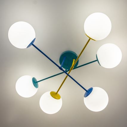 Lámpara de techo de superficie MOON 6xE27/15W/230V turquesa/amarillo/azul