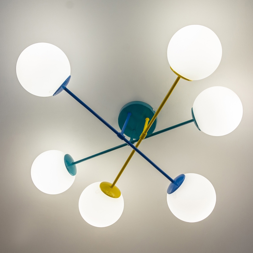 Lámpara de techo de superficie MOON 6xE27/15W/230V turquesa/amarillo/azul