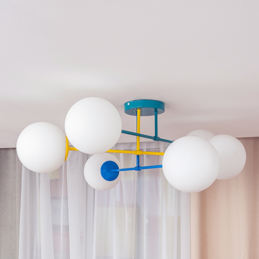 Lámpara de techo de superficie MOON 6xE27/15W/230V turquesa/amarillo/azul