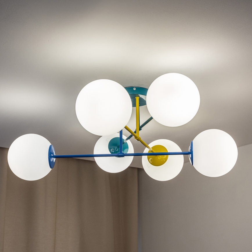 Lámpara de techo de superficie MOON 6xE27/15W/230V turquesa/amarillo/azul
