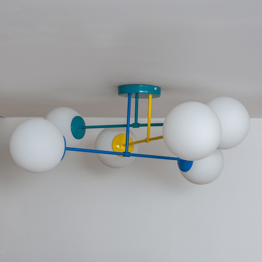 Lámpara de techo de superficie MOON 6xE27/15W/230V turquesa/amarillo/azul
