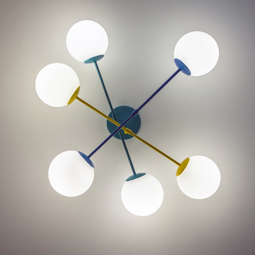 Lámpara de techo de superficie MOON 6xE27/15W/230V turquesa/amarillo/azul
