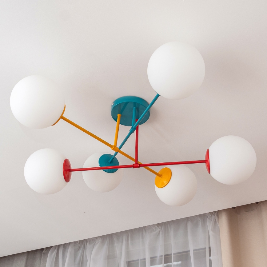 Lámpara de techo de superficie MOON 6xE27/15W/230V turquesa/amarillo/rojo