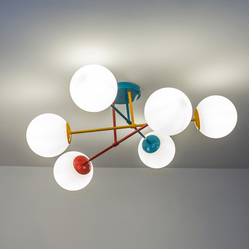 Lámpara de techo de superficie MOON 6xE27/15W/230V turquesa/amarillo/rojo