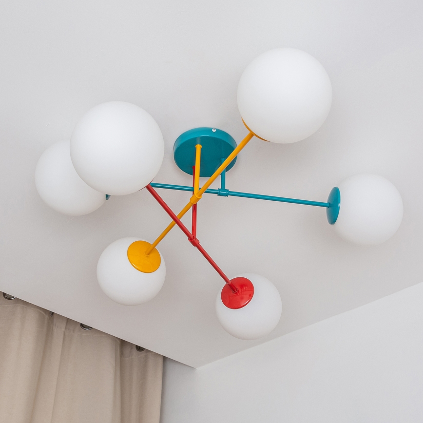 Lámpara de techo de superficie MOON 6xE27/15W/230V turquesa/amarillo/rojo