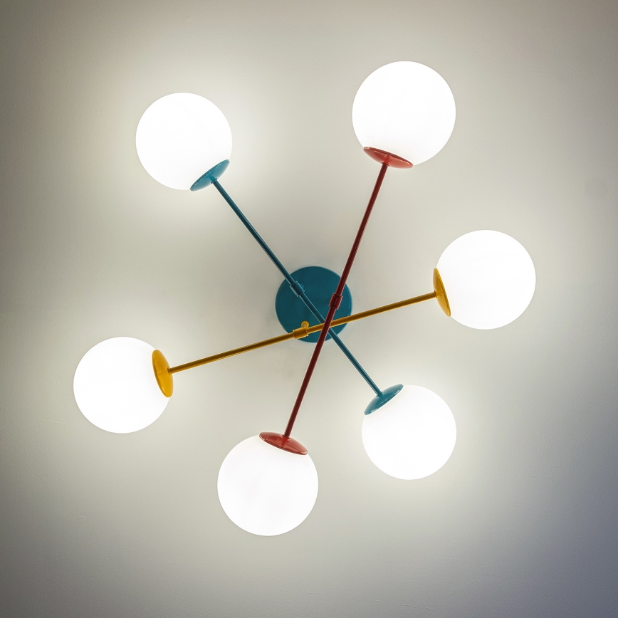 Lámpara de techo de superficie MOON 6xE27/15W/230V turquesa/amarillo/rojo