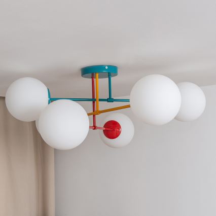 Lámpara de techo de superficie MOON 6xE27/15W/230V turquesa/amarillo/rojo