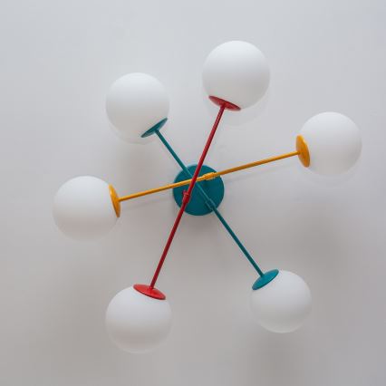 Lámpara de techo de superficie MOON 6xE27/15W/230V turquesa/amarillo/rojo