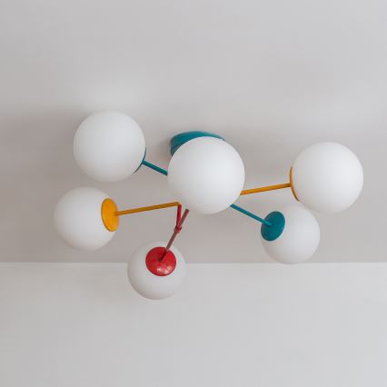 Lámpara de techo de superficie MOON 6xE27/15W/230V turquesa/amarillo/rojo