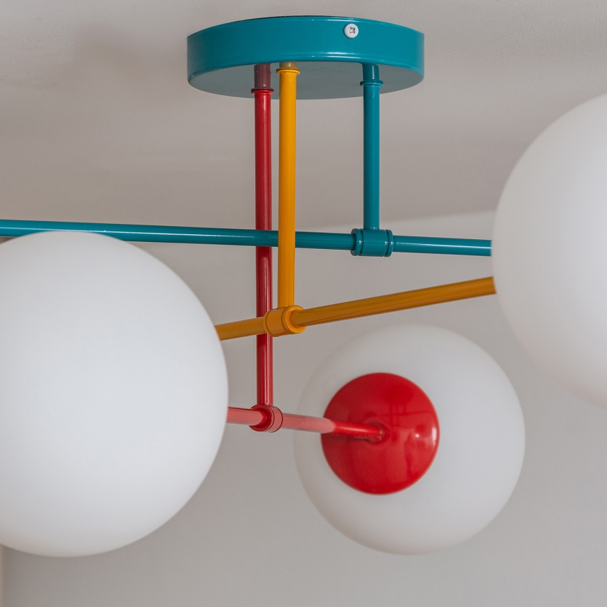 Lámpara de techo de superficie MOON 6xE27/15W/230V turquesa/amarillo/rojo