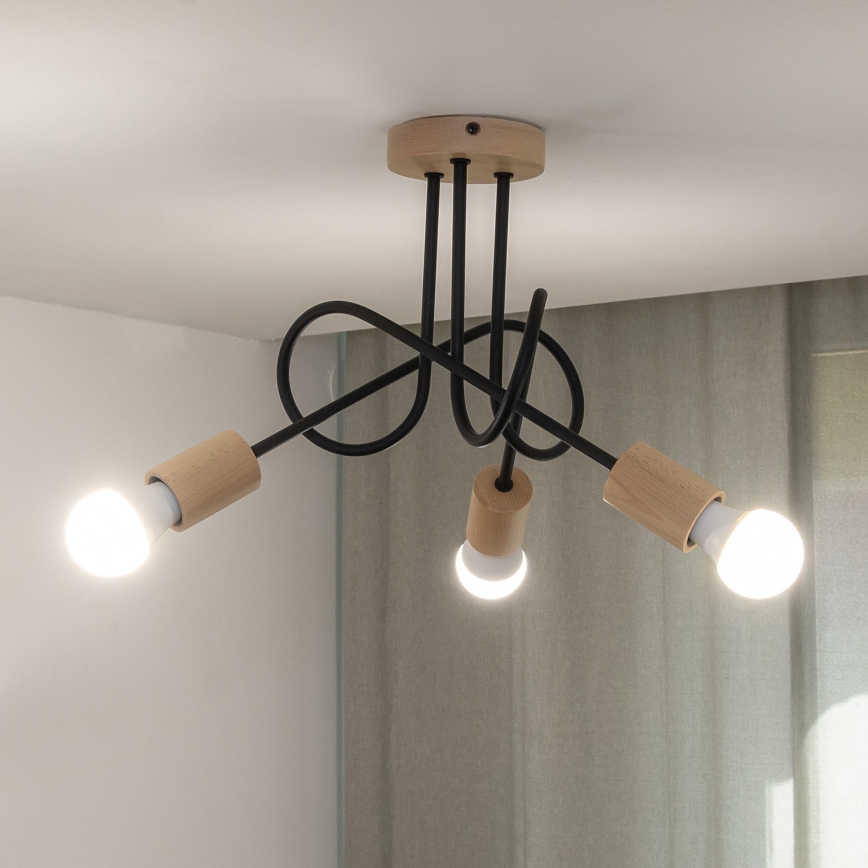 Lámpara de techo de superficie OXFORD 3xE27/15W/230V pino/negro