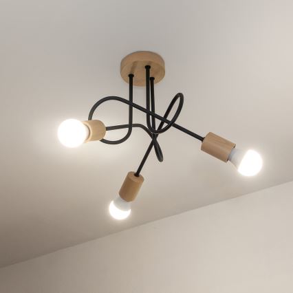 Lámpara de techo de superficie OXFORD 3xE27/15W/230V pino/negro