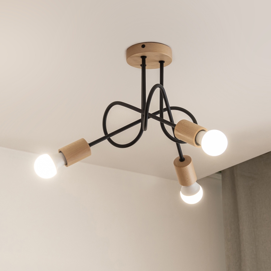Lámpara de techo de superficie OXFORD 3xE27/15W/230V pino/negro
