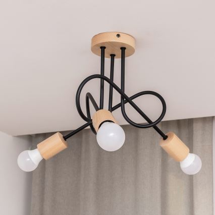 Lámpara de techo de superficie OXFORD 3xE27/15W/230V pino/negro