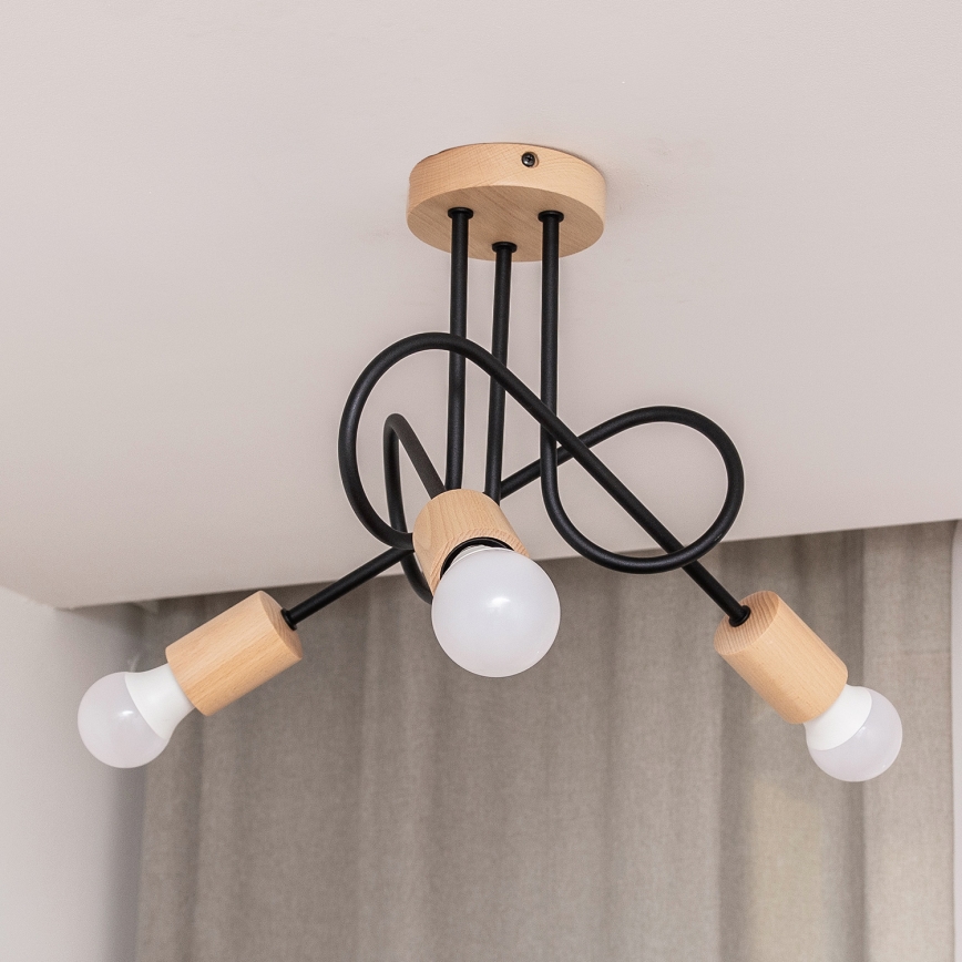 Lámpara de techo de superficie OXFORD 3xE27/15W/230V pino/negro