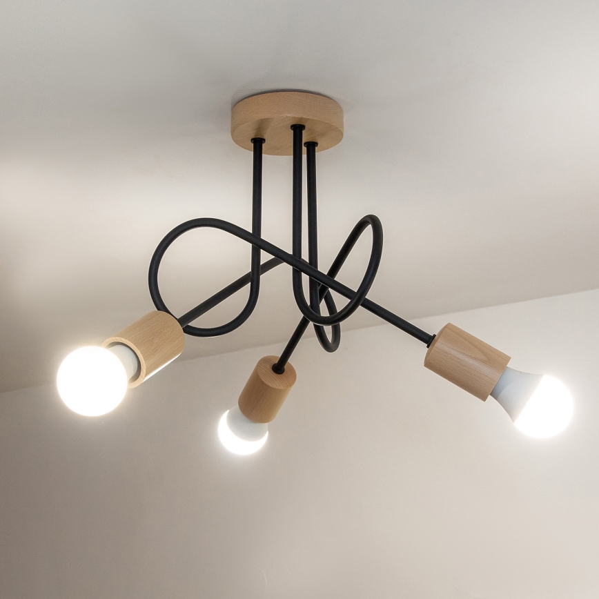 Lámpara de techo de superficie OXFORD 3xE27/15W/230V pino/negro