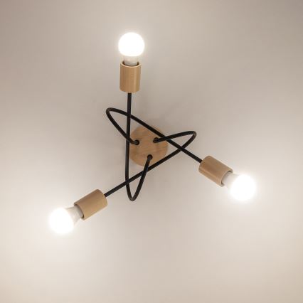 Lámpara de techo de superficie OXFORD 3xE27/15W/230V pino/negro