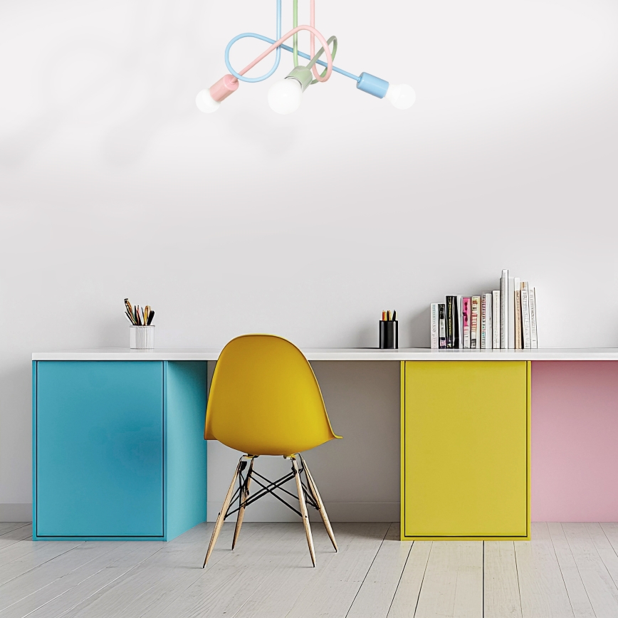 Lámpara de techo de superficie OXFORD 3xE27/15W/230V verde/rosa/azul