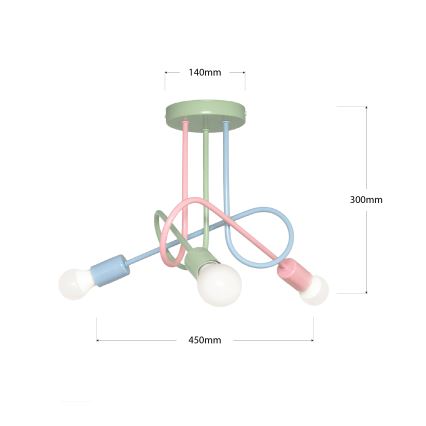 Lámpara de techo de superficie OXFORD 3xE27/15W/230V verde/rosa/azul