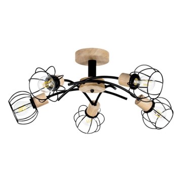 Lámpara de techo de superficie VIVIANE 5xE27/60W/230V, acabado roble