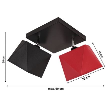 Lámpara de techo DIAMENT 2xE27/60W/230V negro/rojo