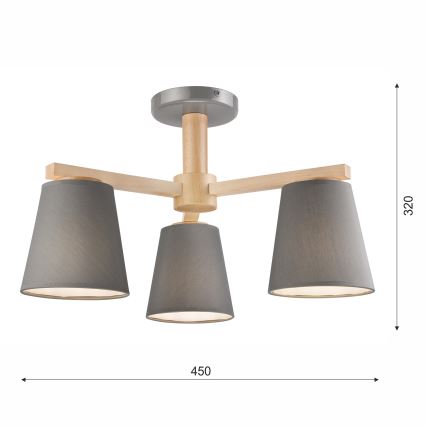 Lámpara de techo ELLIE 3xE27/60W/230V gris/haya