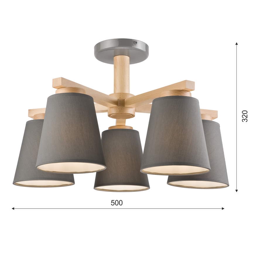 Lámpara de techo ELLIE 5xE27/60W/230V gris/haya