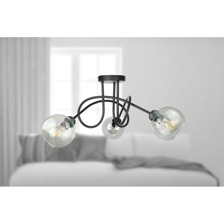 Lámpara de techo EVIE 3xE27/60W/230V negro/transparente