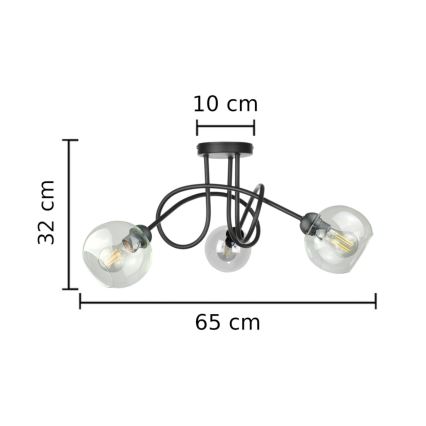 Lámpara de techo EVIE 3xE27/60W/230V negro/transparente