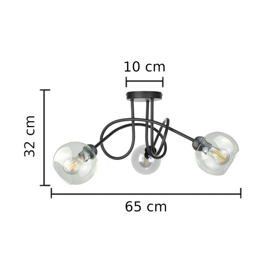 Lámpara de techo EVIE 3xE27/60W/230V negro/transparente