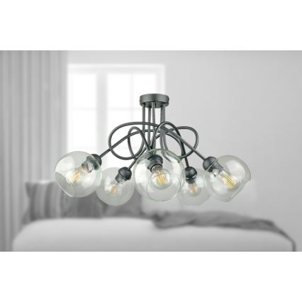 Lámpara de techo EVIE 5xE27/60W/230V antracita/transparente