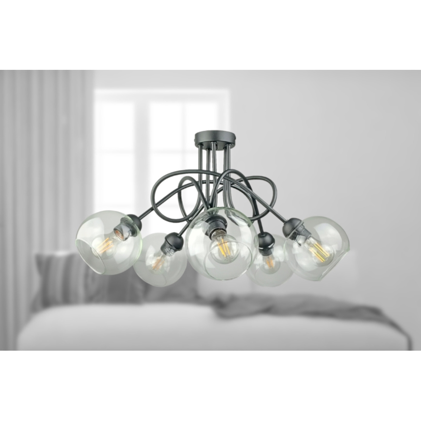 Lámpara de techo EVIE 5xE27/60W/230V antracita/transparente