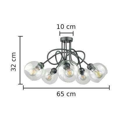 Lámpara de techo EVIE 5xE27/60W/230V antracita/transparente
