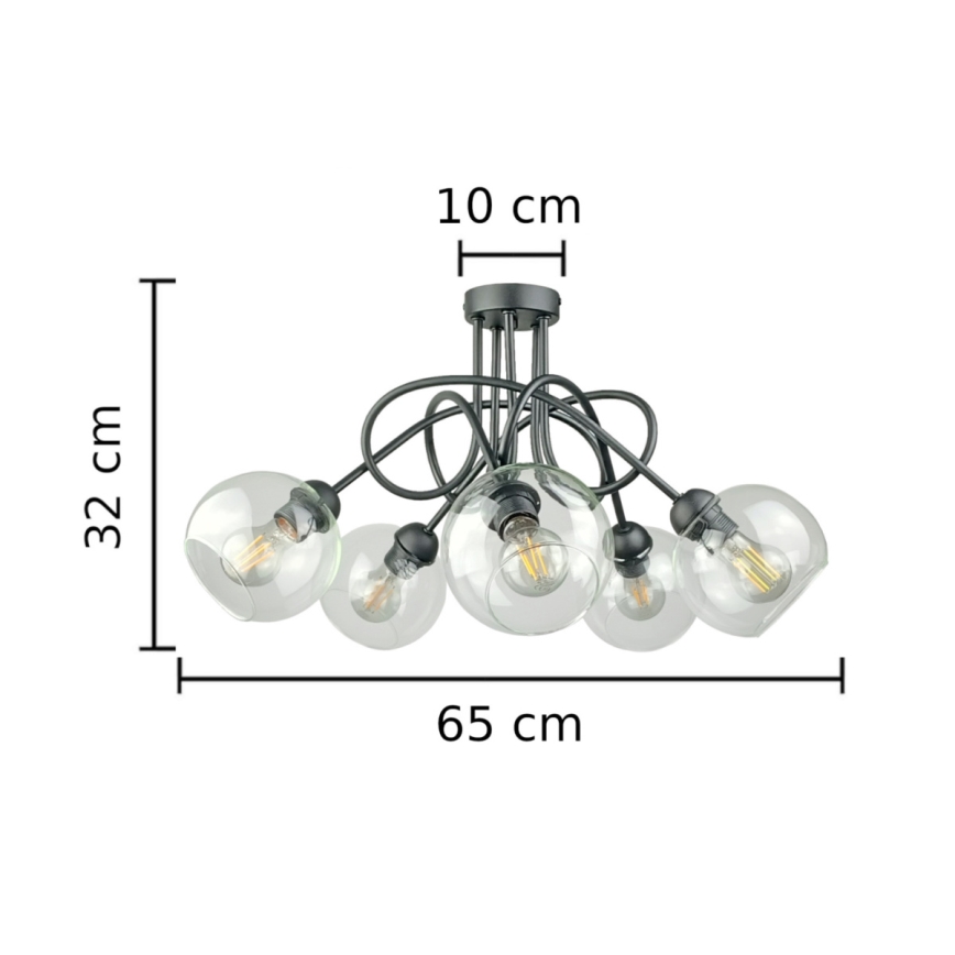 Lámpara de techo EVIE 5xE27/60W/230V antracita/transparente